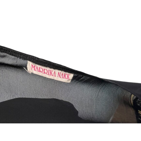 Marrika Nakk Black Sheer Chiffon & Lace Peasant Blouse Puff Sleeve Ruffled Hem M - Picture 3 of 8